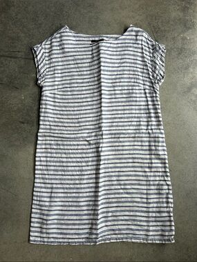 Tahari Blue and White Striped Linen Dress